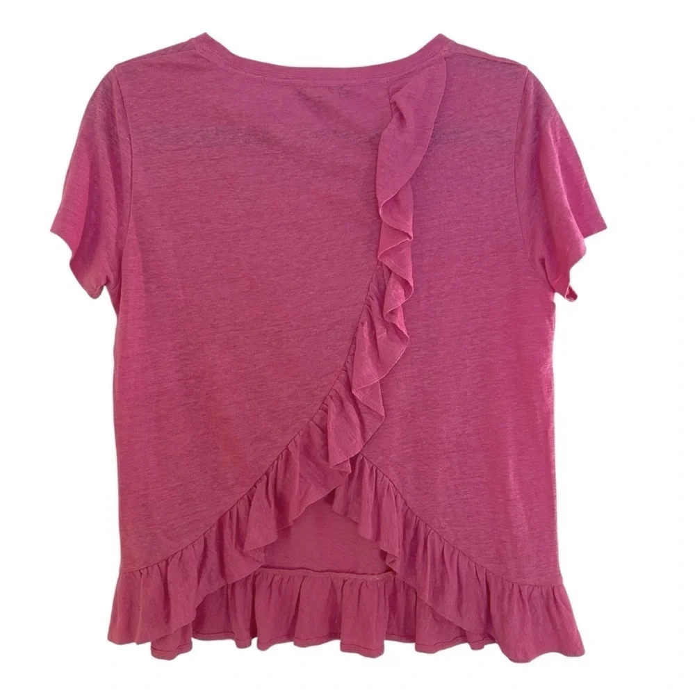 J. Crew 100% linen pink ruffle hem and back short sleeve top XS